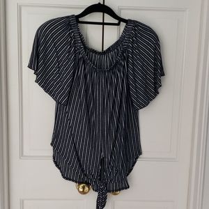 Navy white midriff keyhole tie top with nautical vibe